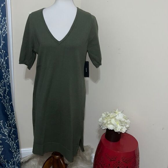 NEW Lulu’s Ballad Olive Green Half-Sleeve Sweater Dress Shift sz L Large - Picture 2 of 9